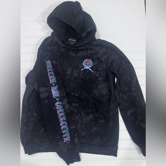 SULLEN Ghost Badge Hooded Sweatshirt Black Dark Grey Crystal Hoodie XL - Picture 8 of 9